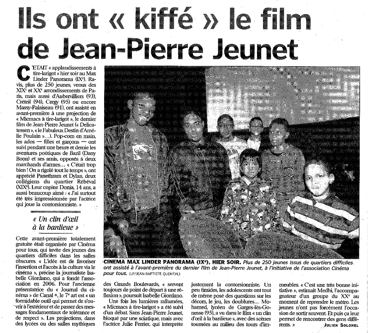 article paru dans le Parisien du 24 octobre 2009